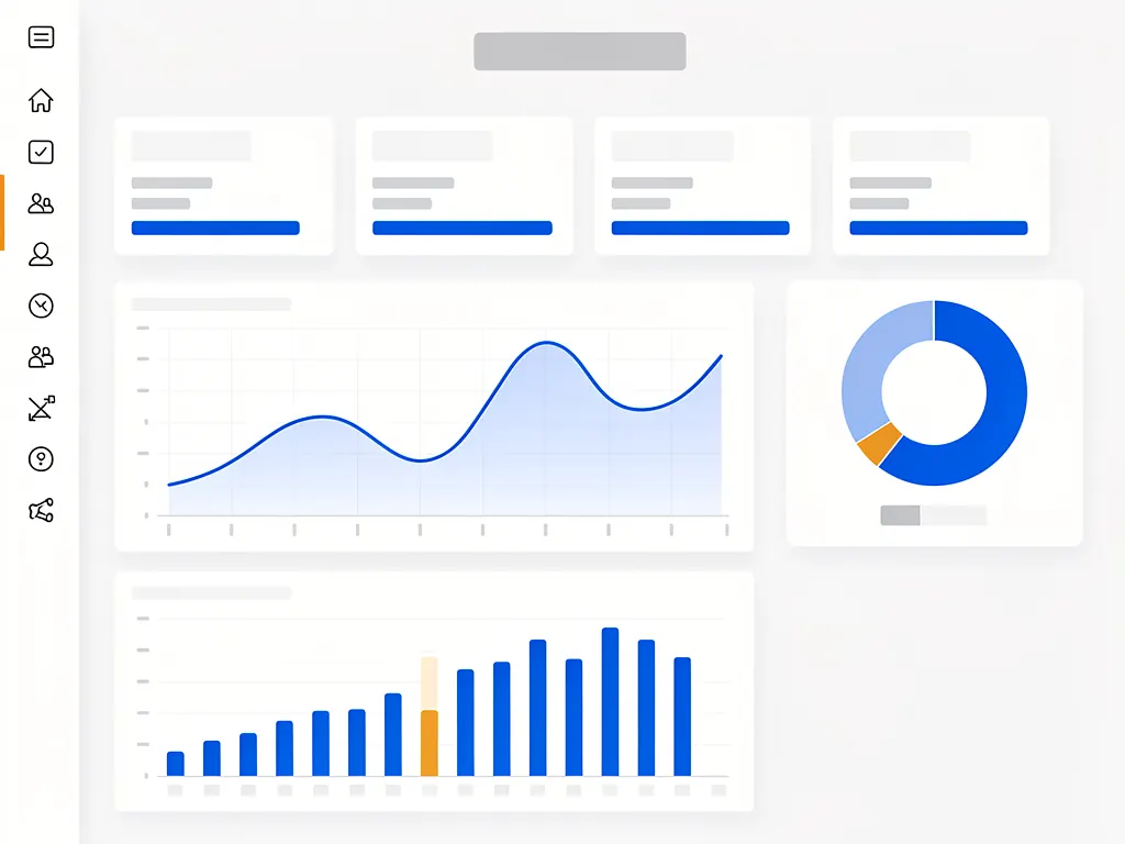 Beispielhaftes Dashboard einer individuellen Software mit Kennzahlen, Liniendiagramm und Balkendiagramm